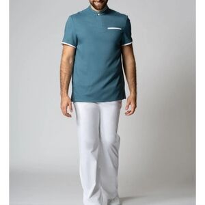 Noel Asmer Mens Rio Faux Linen Tunic. Morrocan Blue. L